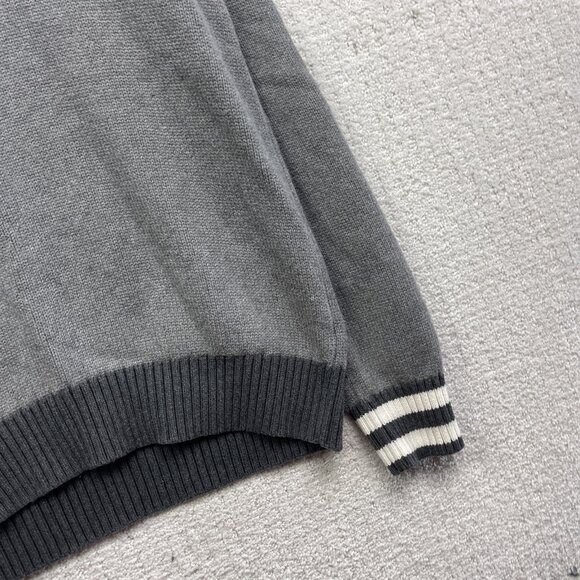 TOMMY HILFIGER Mens Grey Jumper Shawl Collar Plain Crew Neck Basic Knit L Cotton - Picture 3 of 13